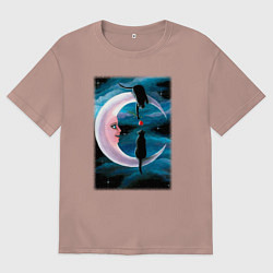 Женская футболка оверсайз Кошачья любовь на луне