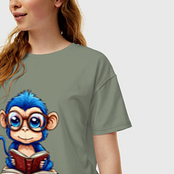 Футболка оверсайз женская Обезьянка в школе, цвет: авокадо — фото 2