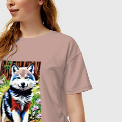 Футболка оверсайз женская Прикольный милый волчонок, цвет: пыльно-розовый — фото 2