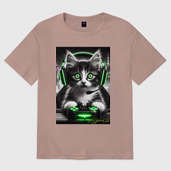Женская футболка оверсайз Котёнок командный геймер - киберспорт