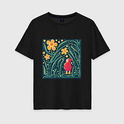 Футболка оверсайз женская Девочка в волшебном саду, цвет: черный