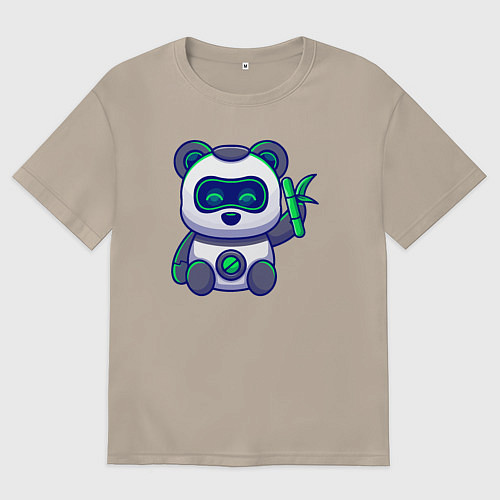 Женская футболка оверсайз Панда робот / Миндальный – фото 1