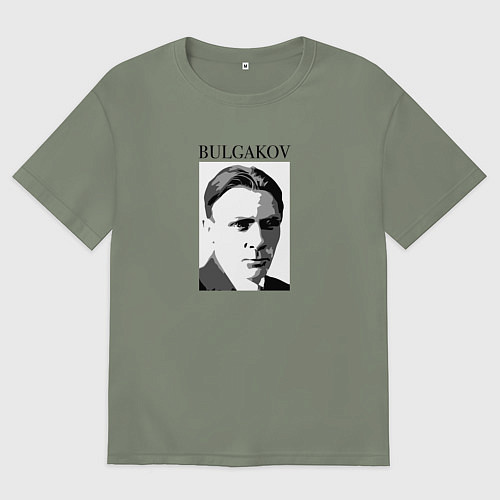 Женская футболка оверсайз Михаил Булгаков портрет в черно-белом / Авокадо – фото 1