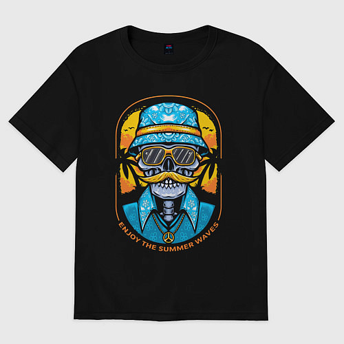 Женская футболка оверсайз Скелет в очках / Черный – фото 1