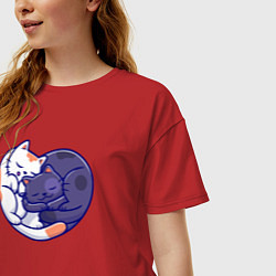 Футболка оверсайз женская Сердечные котики, цвет: красный — фото 2