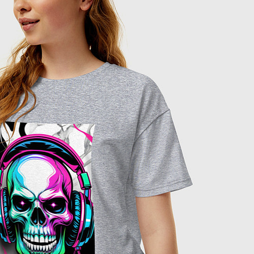 Женская футболка оверсайз Череп в наушниках / Меланж – фото 3