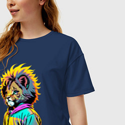 Футболка оверсайз женская Прикольный львёнок - поп-арт, цвет: тёмно-синий — фото 2