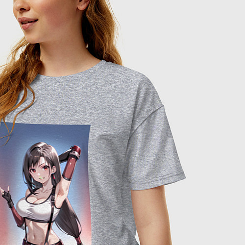 Женская футболка оверсайз Тифа Локхарт из Final Fantasy VII / Меланж – фото 3
