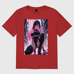 Футболка оверсайз женская Тифа Локхарт из Final Fantasy VII в стиле киберпан, цвет: красный