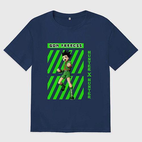 Женская футболка оверсайз Хантер Гон полоска / Тёмно-синий – фото 1