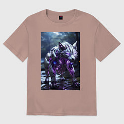Футболка оверсайз женская Киборг лиса с неоновой подсветкой, цвет: пыльно-розовый