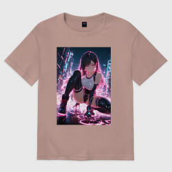 Футболка оверсайз женская Тифа Локхарт из Final Fantasy VII в стиле киберпан, цвет: пыльно-розовый