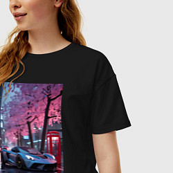 Футболка оверсайз женская Суперкар и сакура, цвет: черный — фото 2