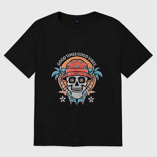 Женская футболка оверсайз Череп в панаме / Черный – фото 1