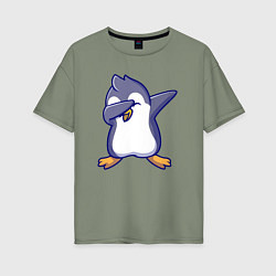 Футболка оверсайз женская Dab penguin, цвет: авокадо