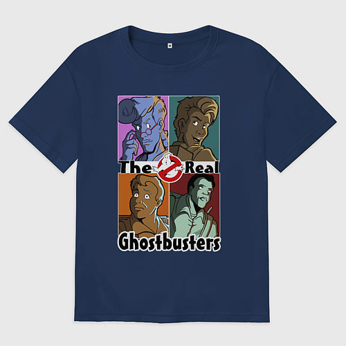 Женская футболка оверсайз The real ghostbusters / Тёмно-синий – фото 1