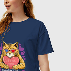 Футболка оверсайз женская Влюбленный котик, цвет: тёмно-синий — фото 2