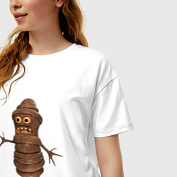 Футболка оверсайз женская Сartoon worm character brown, цвет: белый — фото 2