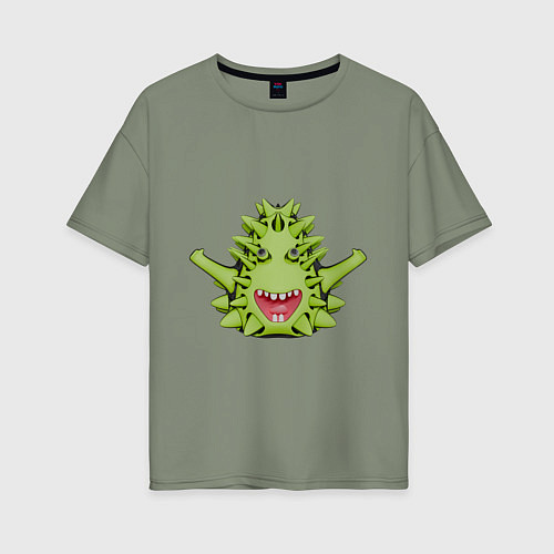 Женская футболка оверсайз Cartoon monster with spikes green / Авокадо – фото 1