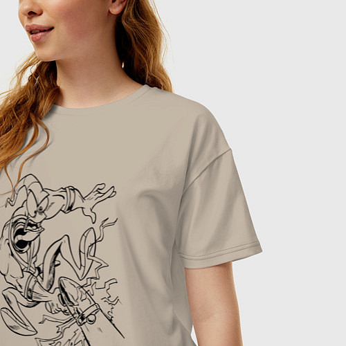 Женская футболка оверсайз Земляной червяк Джим стреляет / Миндальный – фото 3