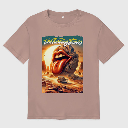 Женская футболка оверсайз Rolling Stones - stylization of the logo / Пыльно-розовый – фото 1