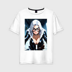 Футболка оверсайз женская Черная кошка Фелиция Харди, цвет: белый