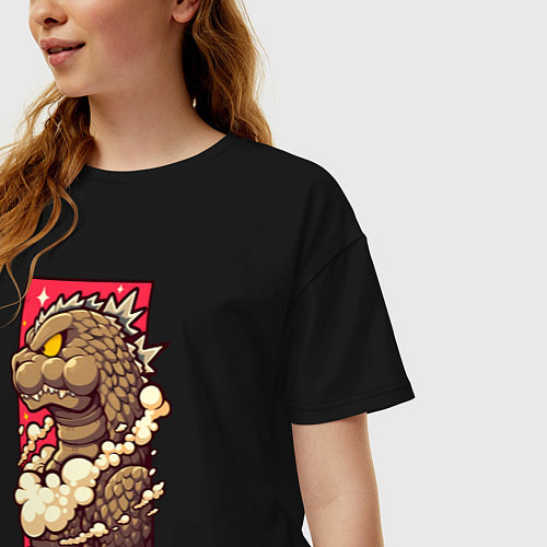 Женская футболка оверсайз Pink godzilla / Черный – фото 3