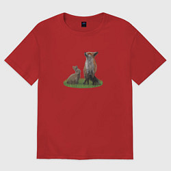 Футболка оверсайз женская Лиса и заяц, цвет: красный