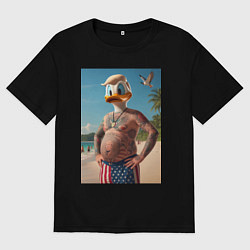 Футболка оверсайз женская Donald Duck-Trump on a Florida beach, цвет: черный
