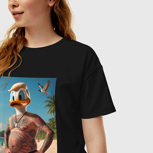 Женская футболка оверсайз Donald Duck-Trump on a Florida beach / Черный – фото 3