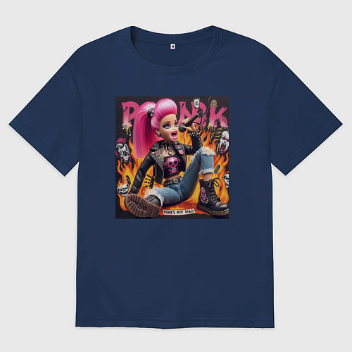 Женская футболка оверсайз Barbie singer - punks not dead / Тёмно-синий – фото 1