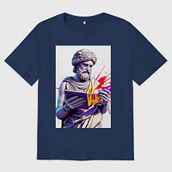 Футболка оверсайз женская Античная статуя и граффити, цвет: тёмно-синий