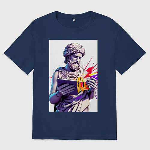 Женская футболка оверсайз Античная статуя и граффити / Тёмно-синий – фото 1