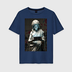 Футболка оверсайз женская Античная статуя с планшетом, цвет: тёмно-синий
