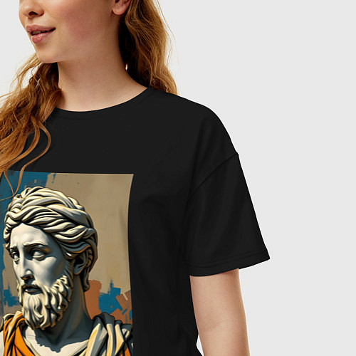 Женская футболка оверсайз Античная статуя в теплых тонах / Черный – фото 3
