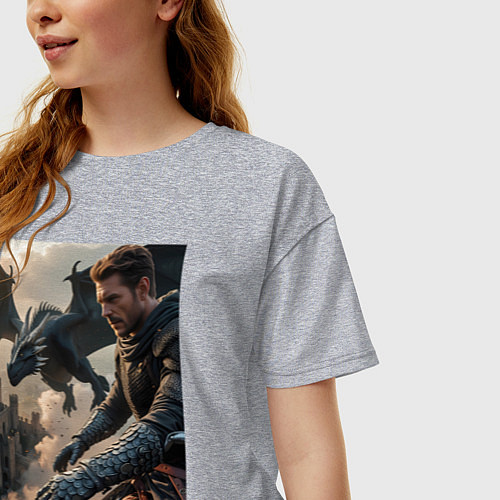 Женская футболка оверсайз Рыцарь летит на драконе / Меланж – фото 3