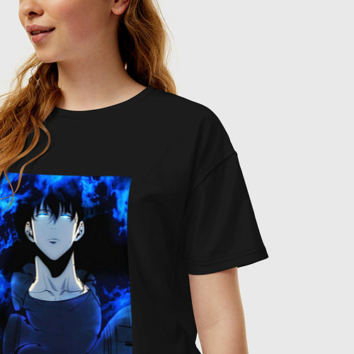 Женская футболка оверсайз Sung Jinwoo / Черный – фото 3