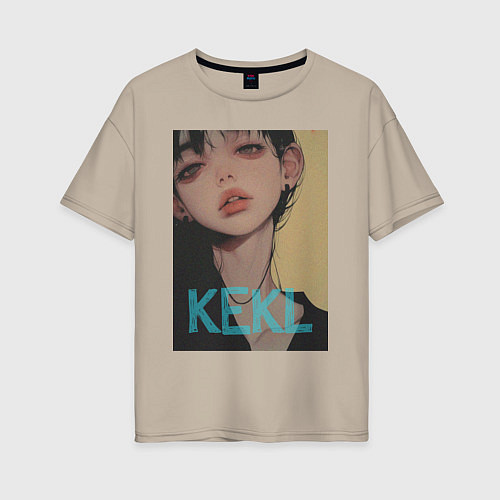 Женская футболка оверсайз Mood girl kekl / Миндальный – фото 1
