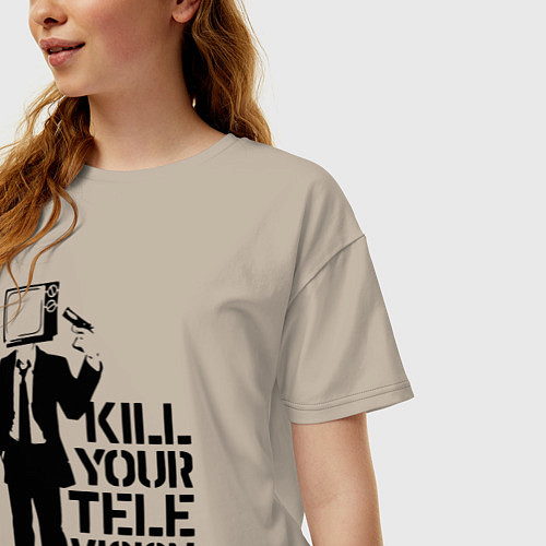 Женская футболка оверсайз Убей свой телевизор / Миндальный – фото 3