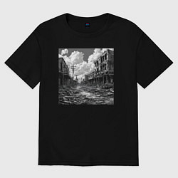 Футболка оверсайз женская Разрушенный город, цвет: черный