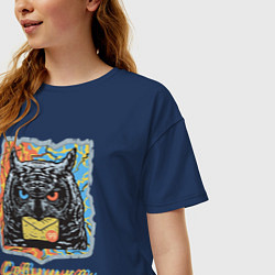 Футболка оверсайз женская Ночная совушка почтальон с письмом, цвет: тёмно-синий — фото 2