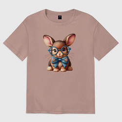 Футболка оверсайз женская Кролик мальчик в очках, цвет: пыльно-розовый