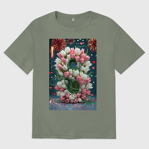 Женская футболка оверсайз Тюльпаны к празднику 8 марта / Авокадо – фото 1