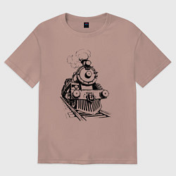 Футболка оверсайз женская Векторный паровоз, цвет: пыльно-розовый