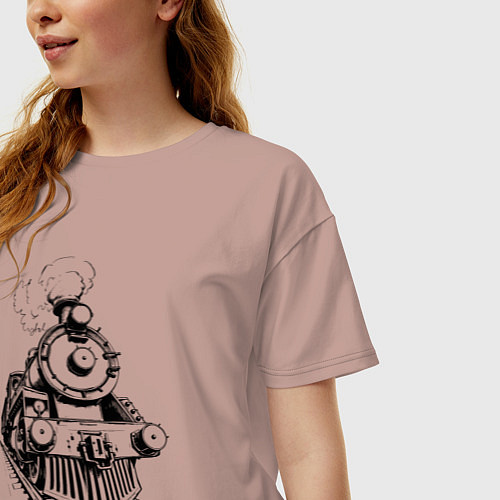 Женская футболка оверсайз Векторный паровоз / Пыльно-розовый – фото 3