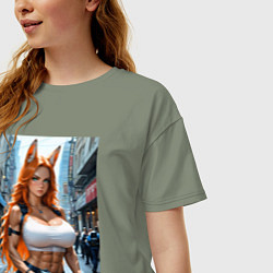 Футболка оверсайз женская Рыжая лиса-полицейский, цвет: авокадо — фото 2