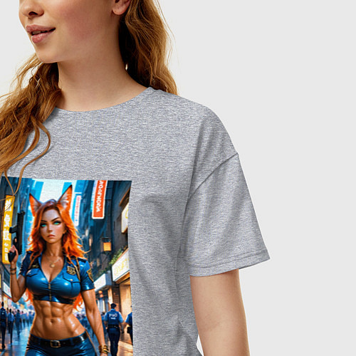 Женская футболка оверсайз Рыжая лиса-полицейский / Меланж – фото 3