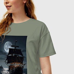 Футболка оверсайз женская Пиратский корабль в шторм, цвет: авокадо — фото 2