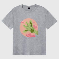 Женская футболка оверсайз Жирафик и розовые облака