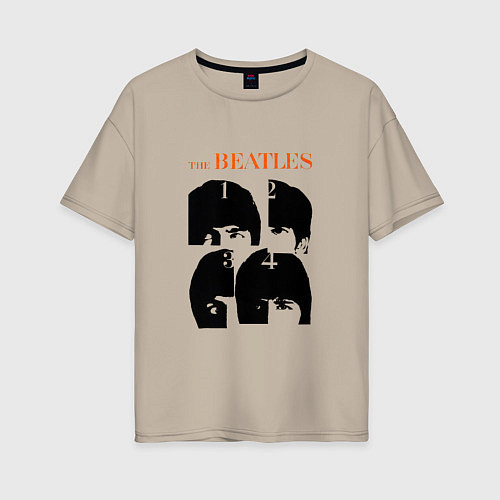 Женская футболка оверсайз Битлз черно белый / Миндальный – фото 1